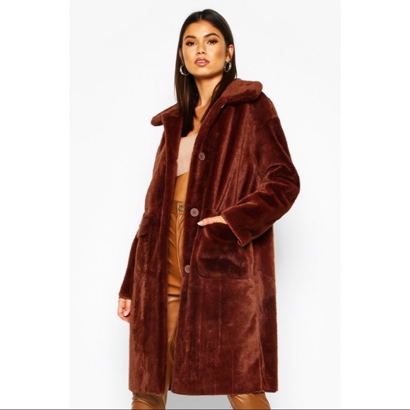 Brown faux fur coat - Picture 1 of 3